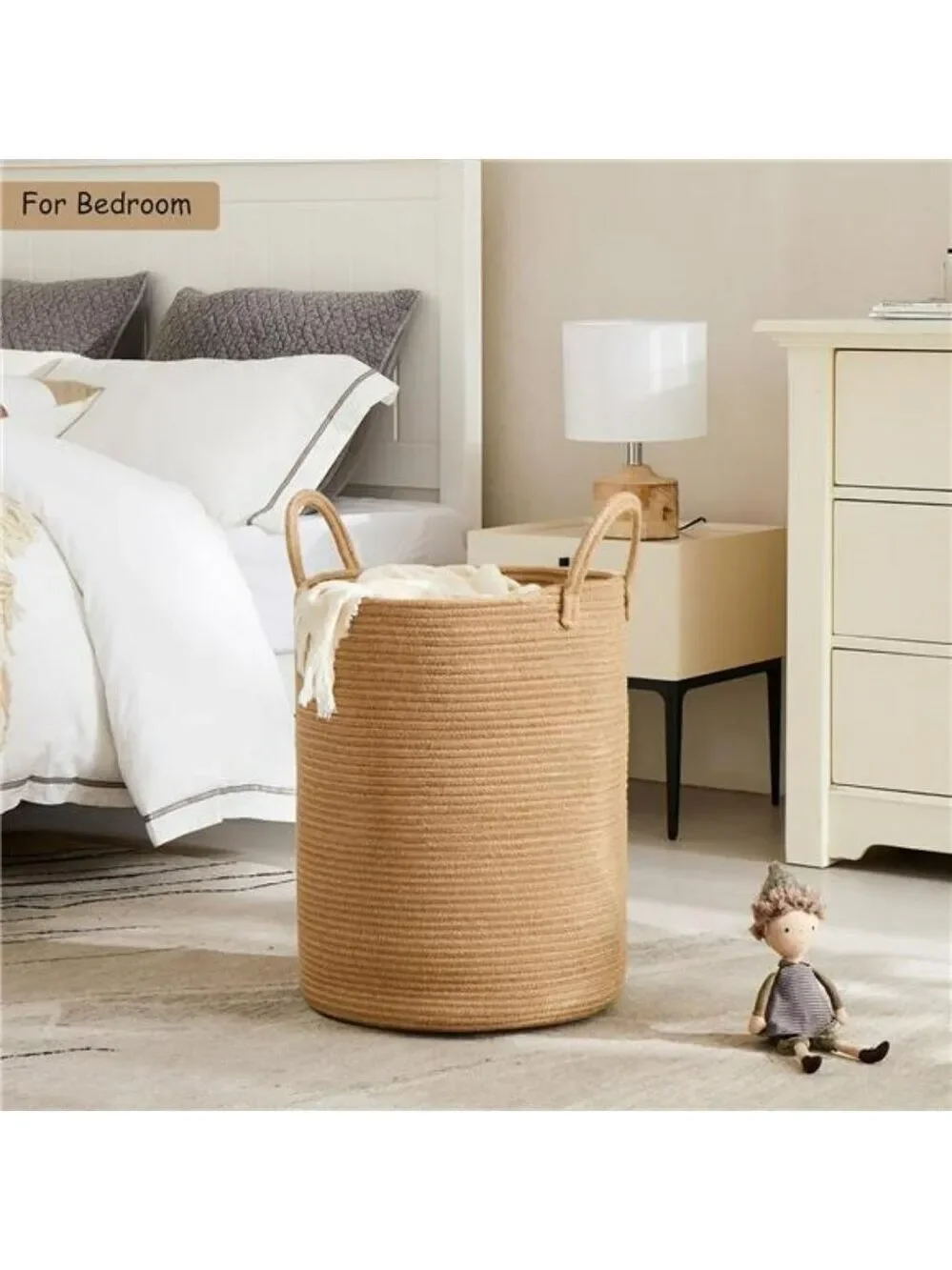 Large Pink Cotton Rope Laundry Basket Hamper Woven Storage Bin for Toys Blanket